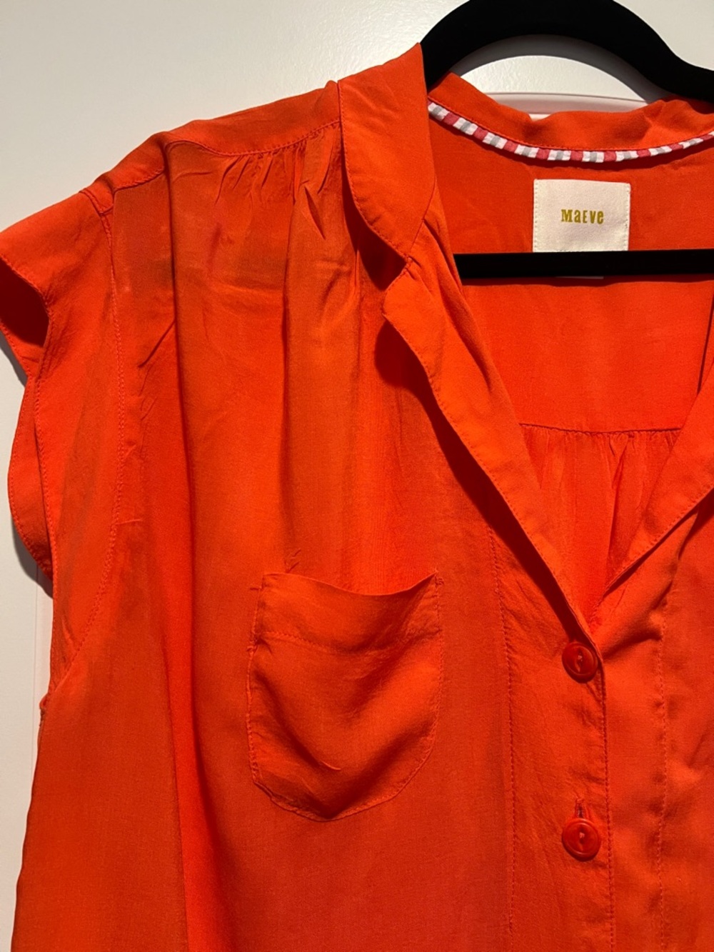 Maeve | (M) Short-Sleeve Button Front Blouse in Vibrant Orange - Picture 5 of 7